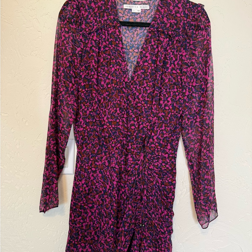 Veronica Beard Women’s 4 Anjali Silk Ruched Floral Ruffle Long Sleeve Mini Dress